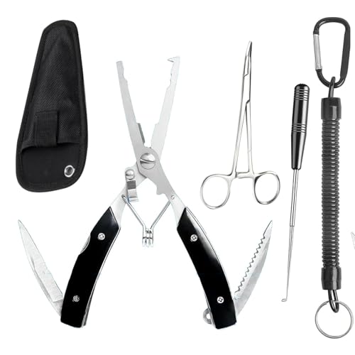 IUSOT 5 Stück Angel Zubehör Set, Multifunktionale Angelzange, Edelstahl Angel Zange mit Lanyard, Umfasst Hakenlöser, Linienschneider und Aterien Zange, Tragbare Angelwerkzeuge IUSOT 5 Stück Angel Zubehör Set, Multifunktionale Angelzange, Edelstahl Angel Zange mit Lanyard, Umfasst Hakenlöser, Linienschneider und Aterien Zange, Tragbare Angelwerkzeuge von IUSOT