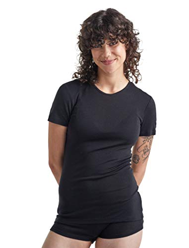 Icebreaker 100% Merinowolle Damen Base Layer - Everyday Kurzärmeliges Crewe - 175 Ultralight Fabric - Merino Shirt - Unterwäsche - Laufshirt - Unterhemden - Black, L von Icebreaker