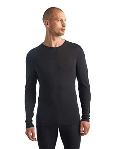 Icebreaker Herren Everyday Langärmeliges Crewe Top - Langarmshirt Herren - 100% Merinowolle Base Layer - Black, L von Icebreaker