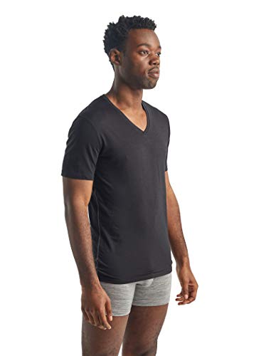 Icebreaker Merinowolle Herren Unterwäsche - Anatomica T-Shirt mit V-Ausschnitt | Merino Shirt | Wandershirt | Merino Shirt | Merino Unterhemd | Merino Tshirt - Schwarz/Monsoon, L von Icebreaker