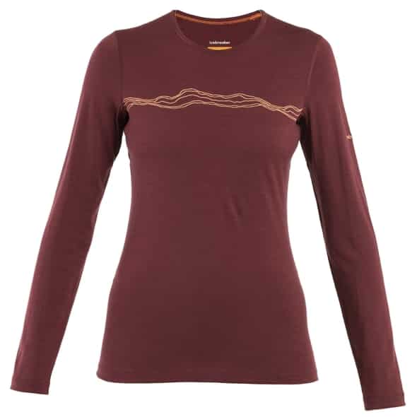 Icebreaker Women Merino 200 Oasis LS Crewe Mountain Pulse Damen (Dunkelrot L) Skiunterwäsche von Icebreaker