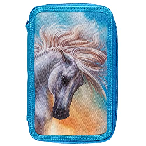 Idena 20120 - Schüler-Etui Triple mit 3 Reißverschluss-Fächern und mit 47 Teilen befült, Design Pferd, Federmappe mit Bunt-Stiften, Lineal, Bleistiften und weiterem Zubehör für die Schule Idena 20120 - Schüler-Etui Triple mit 3 Reißverschluss-Fächern und mit 47 Teilen befült, Design Pferd, Federmappe mit Bunt-Stiften, Lineal, Bleistiften und weiterem Zubehör für die Schule von Idena