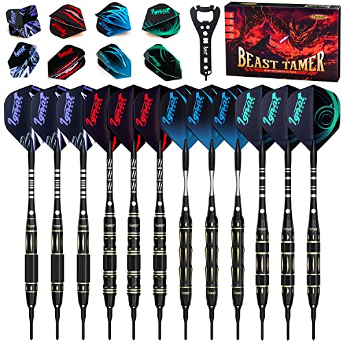 IgnatGames Kunststoffspitzen-Dart-Set - Softtip-Darts für elektronische Dartscheibe - Aluminiumschaft mit O-Ringen, Extra-Spitzen und Extra-Flights + Dart-Schlüssel + innovatives Etui von IgnatGames