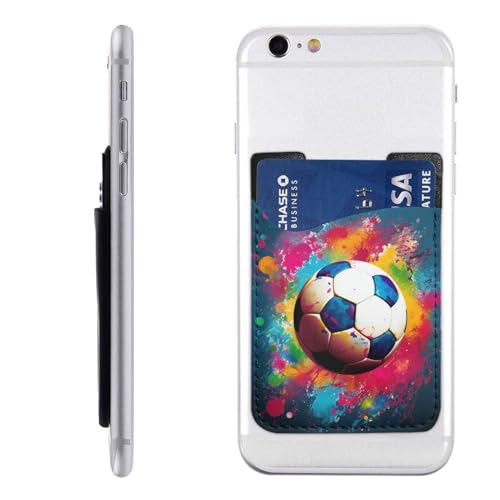 Buntes Fußball-Kartenetui für Handyhülle, PU-Leder, selbstklebend, Ausweis, Kreditkartenetui, geeignet für die Rückseite der meisten Smartphones von IguaTu