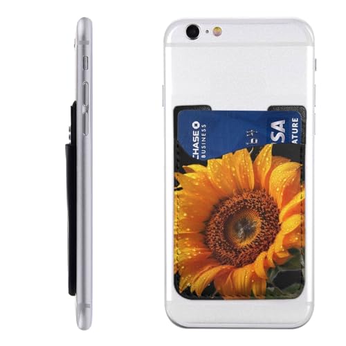 Goldene Sonnenblume (2) Kartenhalter für Handyhülle, PU-Leder, selbstklebend, Ausweis, Kreditkartenetui, geeignet für die Rückseite der meisten Smartphones von IguaTu