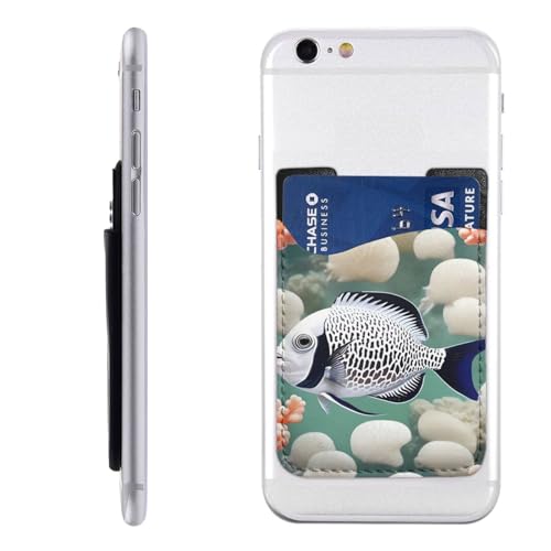 Kartenhalter für Handyhülle, Motiv: tropische Fische, PU-Leder, selbstklebend, für Ausweise, Kreditkarten, geeignet für die Rückseite der meisten Smartphones von IguaTu