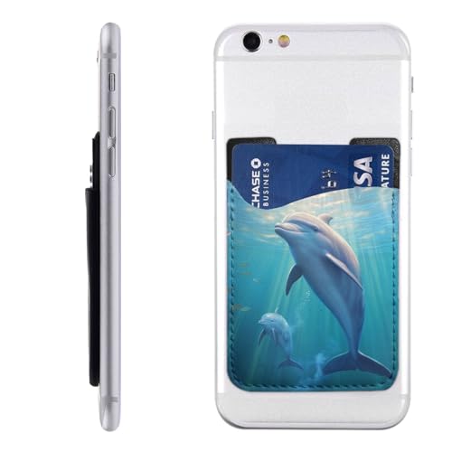 Niedlicher Delfin-Kartenhalter für Handyhülle, PU-Leder, selbstklebend, Ausweis, Kreditkartenetui, geeignet für die Rückseite der meisten Smartphones von IguaTu