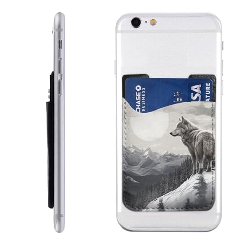 Snow Mountain Lone Wolf Kartenhalter für Handyhülle, PU-Leder, selbstklebend, Ausweis, Kreditkartenetui, geeignet für die Rückseite der meisten Smartphones von IguaTu