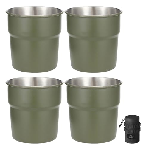 Illkjasfc 4 Stücke Stapelbare Camping Wasser Tasse 300 Tees Kaffee Milch Bier Becher Edelstahl Trinkbecher Outdoor Reise Tassen von Illkjasfc