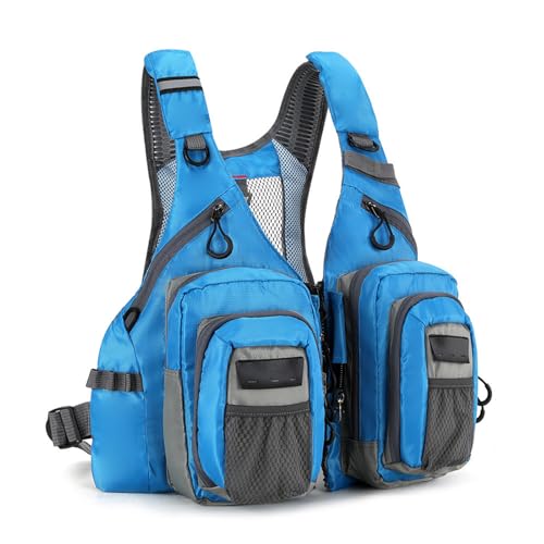 Illkjasfc Atmungsaktive Weste Zum Fliegenfischen Tragbar Verstellbar Brusttasche Angelgerät Rucksack Netze Angelweste Angeltasche von Illkjasfc