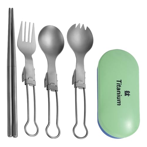 Illkjasfc Outdoor Reise Camping Besteck Set Zusammenklappbar Metallgeschirr Gabel Löffel Essstäbchen Utensilien Mit Box Für Picknicks Wandern von Illkjasfc