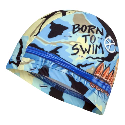 Stoffschwimmkappe Born to Swim BLAU | Schwimmkappe | Bademütze | Badekappe | Bademütze | Badekappe | Kunst und Schwimmen von Imspira