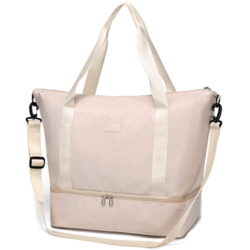 Reisetasche für Damen, Weekender Übernachtungstaschen mit Schuhfach, Handgepäck für Sport, Fitnessstudio, Tragetaschen, beige, Casual von Ineetatu