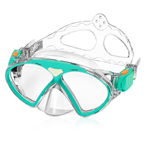 Infreecs Taucherbrille für Kinder (4-14 Jahre), Verstellbares Schwimmbrillen mit Fluoreszierenden, Anti-Leck/Anti Fog Schnorchelmaske Tempered Glas Schwimmmaske, Schwimmbrille Youth Tauchmasken(Grün) von Infreecs