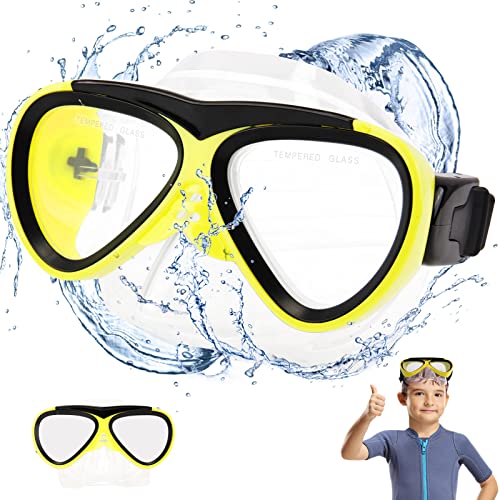 Infreecs Taucherbrille für Kinder (4-14 Jahre), Verstellbares Tauchmaske Schwimmbrillen, Anti-Leck/Anti Fog Schnorchelmaske Tempered Glas Schwimmmaske, Youth Taucherbrille für Jungen Mädchen (Gelb) von Infreecs