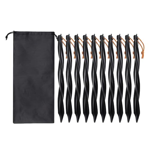 Inkoby 10X 25cm Outdoor Zeltheringe Erdnägel mit Aufbewahrungstasche Winddichte Nägel Campingzubehör Zeltbefestigung Schwarz von Inkoby