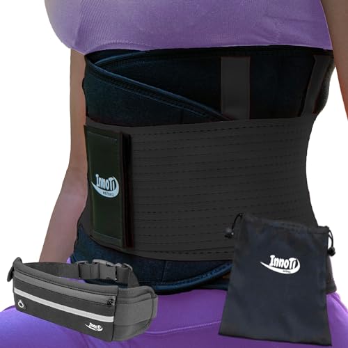 InnoTi Rückenbandage Herren & Damen - Rückenstützgürtel zur Stabilisierung der Lendenwirbel beim Sport und Arbeit - Kompression mit Doppelte Verstellbänder (SCHWARZ, XXL (107 a 123 cm)) von InnoTi