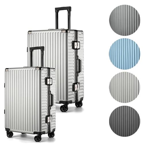 Int'x Hartschalenkoffer mit Aluminiumrahmen 2er Set (M,L) Trolley Handgepäck Reisekoffer Koffer Leicht mit 4 Rollen Rollkoffer Hartschale TSA Schloss Reisetrolley Flug Reisegepäck Luggage Hellgrau von Int'x