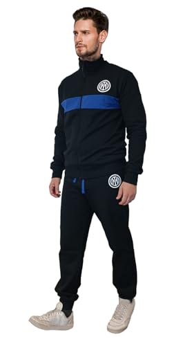 Inter, Trainingsanzug für Herren und Jungen aus angerautem Sweatshirt, Sweatshirt + Hose, Sweatshirt mit Reißverschluss, Schwarz und Hellblau, offizielles Produkt von Inter