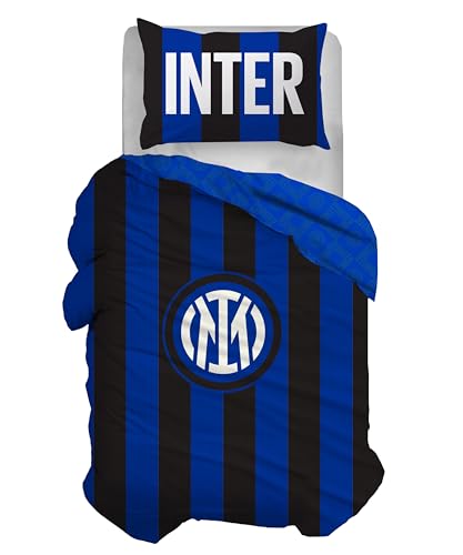 Inter, Bettwäsche-Set für Einzelbett, aus Baumwolle, Bettbezug 100% Baumwolle, Bettbezug 155 x 200 cm, Kissenbezug 50 x 80 cm, offizielles Produkt, (enthält kein Spannbettlaken mit Ecken) Inter, Bettwäsche-Set für Einzelbett, aus Baumwolle, Bettbezug 100% Baumwolle, Bettbezug 155 x 200 cm, Kissenbezug 50 x 80 cm, offizielles Produkt, (enthält kein Spannbettlaken mit Ecken) von Inter