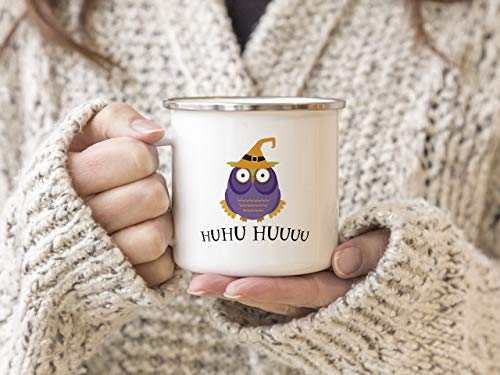 Interluxe EMAILLE Becher Retro Tasse HUHU HUUUU Halloween Eule Dekoration Kostüme Horror Mug von Interluxe