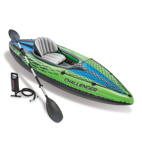 Intex Challenger K1 Kayak 1 Man Inflatable Canoe with Aluminum Oars and Hand Pump, Green/Blue von Intex