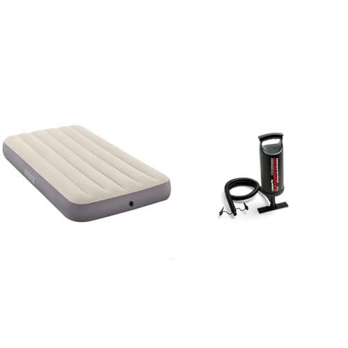 Intex Twin Dura-Beam Series Single High Luftbett, Taupe/Grey, 99 x 191 x 25 cm & Double Quick 2 Hand Pumpe - Luftpumpe - 36 cm - Mit 3 Düsenaufsätze Intex Twin Dura-Beam Series Single High Luftbett, Taupe/Grey, 99 x 191 x 25 cm & Double Quick 2 Hand Pumpe - Luftpumpe - 36 cm - Mit 3 Düsenaufsätze von Intex