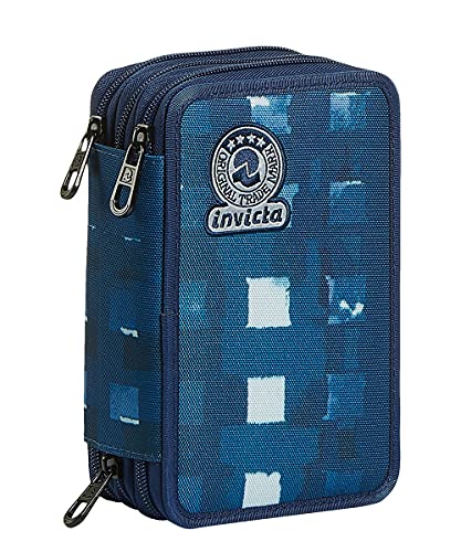 Invicta Federmäppchen, Mäppchen, mehrfarbig, Federtasche für Schreibwaren, Etui mit Stiften, Kugelschreiber, & mehr, 3 Fächer, Mädchen & Jungen, Schule - Grundschule, XXL GRID SHADES blau von Invicta