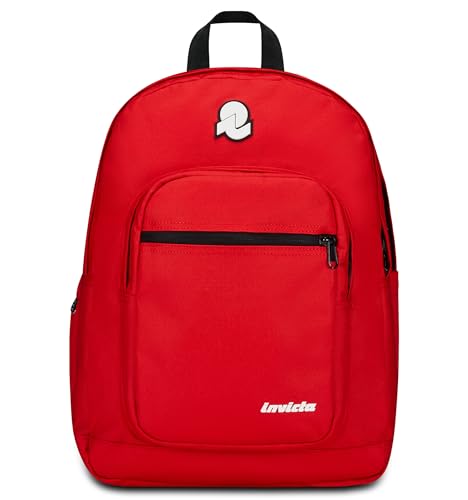 Invicta Jelek Plain Schulrucksack, Rot, Doppel-Rucksack mit super geräumiger Tasche für PC oder Tablet, Trinkflasche und Tasche mit Organizer, mittlere Schulen und Reisen, Unisex von Invicta