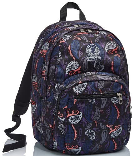 FORMAT INVICTA PAISLEY Rucksack für Schule, Sport und Freizeit, Geräumige Schultasche für Teenager, Mädchen und Jungen, mit Vodertasche, Extra Platz, kariertes Muster, italienisches Design, schwarz von Invicta