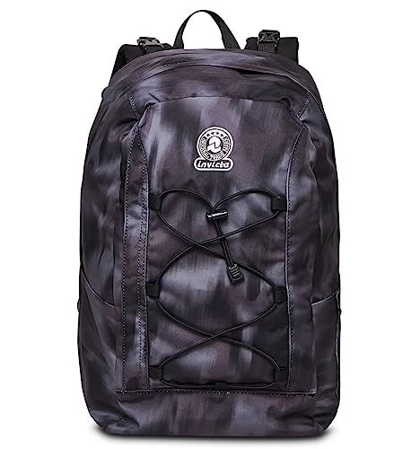 Invicta TWIST Rucksack aus nachhaltigem Stoff, Geräumige Schultasche für Teenager, Mädchen & Jungen, 2 wechselbare Muster, für Schule, Sport&Freizeit, Doubleface; grau/schwarz von Invicta