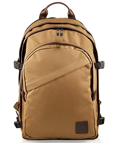Invicta Round Plus Backpack Geräumiger Rucksack, praktisch & unisex, mit Laptopfach für Uni, Arbeit, Reise & Fahrrad; Daypack, beige/braun - mit Lederdetails & italienisches Design von Invicta