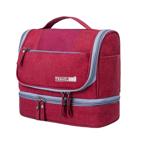 Große Kapazität Travel Toiletry Bag | Nass- und Trockenaufbewahrung Organizer | Reißverschluss-Tasche mit Haken | Ideal für Reisen, Kosmetika und persönliche Pflege, Weinrot, Se référer au descriptif, von Iouyjiu