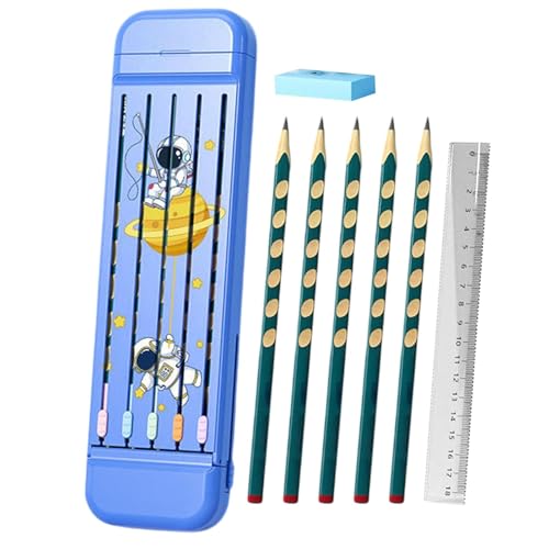 Iouyjiu Multifunctional Pencil Box, Divided Pencil Organizer Case, Hard Crayon Box with Pencils, Pencil Box with Eraser, Durable and Safe Materials for Students and Kids (1 Piece), blau, Fare von Iouyjiu