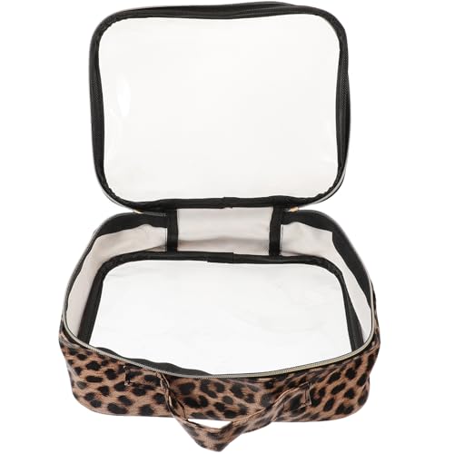 Ipetboom durchsichtiger Kulturbeutel Reisen Vakuumierbeutel Organizer-Tasche Reisetasche Zubehör Schminktasche für Damen Kosmetiktasche Aufbewahrungstaschen mit Reißverschluss Stoff Leopard von Ipetboom