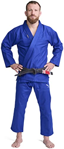 IPPONGEAR BJJ GI Brazilian Jiu Jitsu Einsteiger Anzug inkl weißem Gürtel [Größe A0 I Pearl-Weave Material I 350gr/m² Stoffdichte I Reißfest] blau von IPPONGEAR