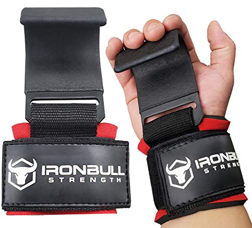 Iron Bull Strength Stahlhaken für Gewichtheben, 1 Paar – strapazierfähige Gewichthebergurte Kreuzhebebänder Powerlifting dick gepolsterte Workout-Haken Gewichtheber-Handschuhe schweres Heben (schwarz) von Iron Bull Strength