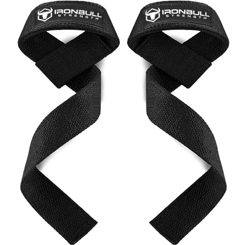 Profi Zughilfen [Lifting Straps] - Hebebänder (1 Paar) - Gepolsterte Wrist Support Wraps – Für Fitness, Powerlifting, Bodybuilding - Workout, Krafttraining, Kreuzheben und Fitness-Workout (Schwarz) von Iron Bull Strength