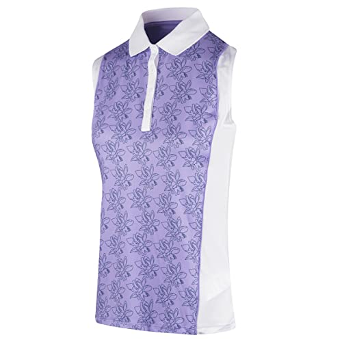 Insel Grün Frauen Freesie Druck ärmel Polo-Hemd - Lavender/Weiß - M Insel Grün Frauen Freesie Druck ärmel Polo-Hemd - Lavender/Weiß - M von Island Green