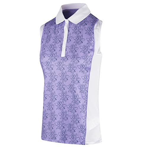 Insel Grün Frauen Freesie Druck ärmel Polo-Hemd - Lavender/Weiß - M von Island Green