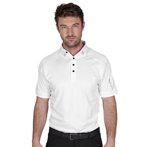 Island Green Logo Sleeve Contrast Button Placket CoolPass Performance Mens Golf Polo Shirt White Medium von Island Green