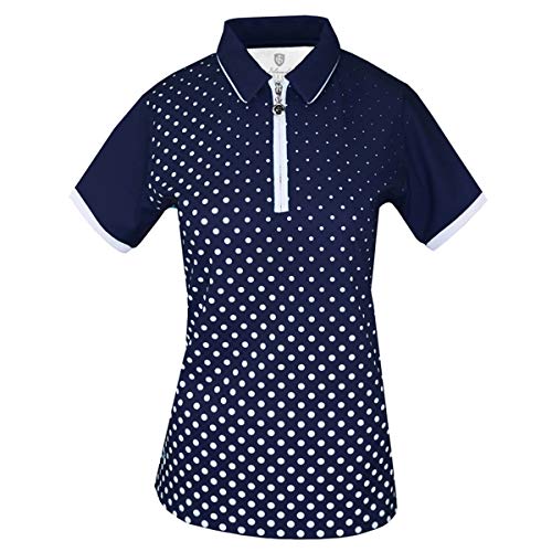 Island Green Damen Golf Ladies Sublimated Zip Neck Breathable Moisture Wicking Flexible Polo Shirt Polohemd, Marineblau/Während, 40 von Island Green