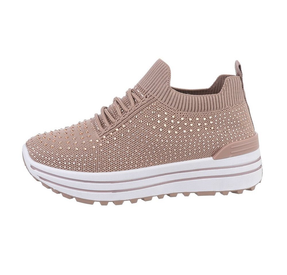 Ital-Design Damen Low-Top Freizeit Sneaker Flach Sneakers Low in Hellbraun von Ital-Design