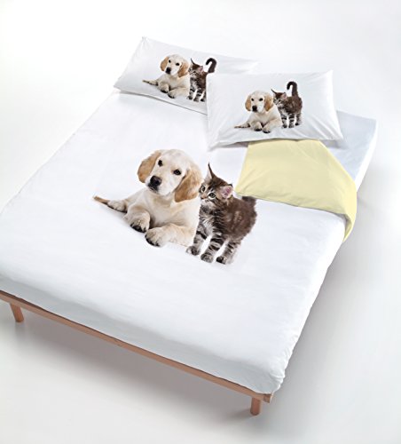 Digital cp-dig-2p Bettbezug, 100% Baumwolle, Doppelbett 502 Hund Katze cremefarben (250 x 200 cm + 2/52 x 82 cm) braun von Italian Bed Linen