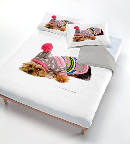 Digital cp-dig-2p Bettbezug, 100% Baumwolle, Doppelbett 516 Hund Mütze (250 x 200 cm + 2/52 x 82 cm) Rosa von Italian Bed Linen