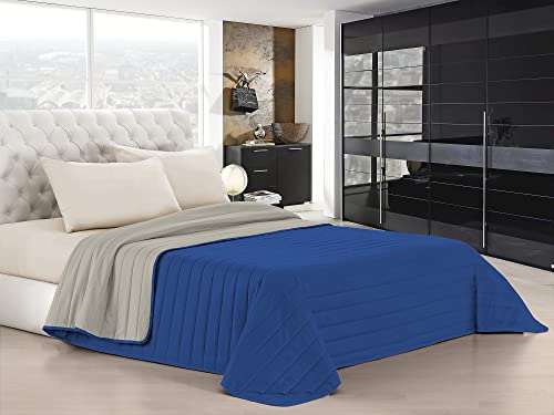 Italian Bed Linen Elegant Sommer Steppdecke, 100% Mikrofaser, ROYAL BLAU/HELL GRAU, 260x270cm von Italian Bed Linen