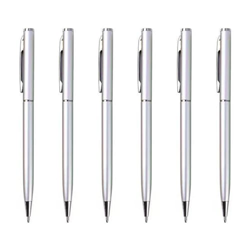 Itkcozcg Bürobedarf, 6 Stück Büro-Stift, Metall-Kugelschreiber, Drehbewegung, Business-Stift, schreiben Sie reibungslos, silber, 13 cm, Bürobedarf von Itkcozcg