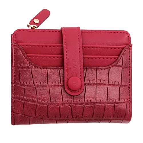 Itkcozcg Modische Handtasche, Damen-Münzgeldbörse, modisch, PU-Leder, Kleingeldbörse, kleine Geldbörse, kurze Geldbörse, Kartenhalter, Mädchen, Reißverschluss, Geldbörse, rot, 11.9*9*2.2cm von Itkcozcg