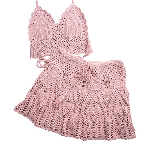 Itkcozcg Set Mädchen Hals Crop Top Crochet Bottom Rock Hollow Out Zweiteilige Bathng Anzüge von Itkcozcg