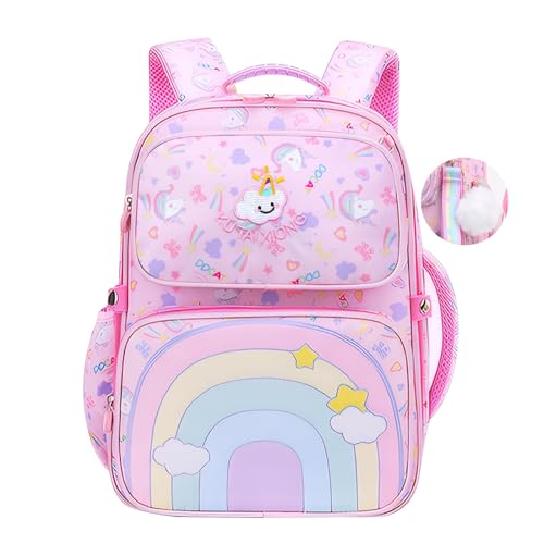 IvyH Kinderrucksack Mädchen Schulrucksack Große, Schulranzen Mädchen 1-4. Klasse, Ranzen Ergonomischem Kinder Rucksäcke für 6 7 8 9 10 Jahre für Schule,Rosa von IvyH